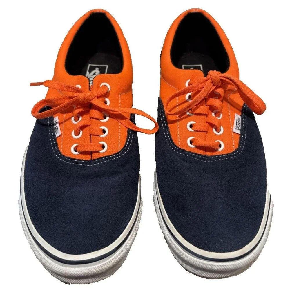 Vans Era NEON ORANGE/DRESS BLUES Suede/Canvas Lace Sneakers Men 10.5 Women 12